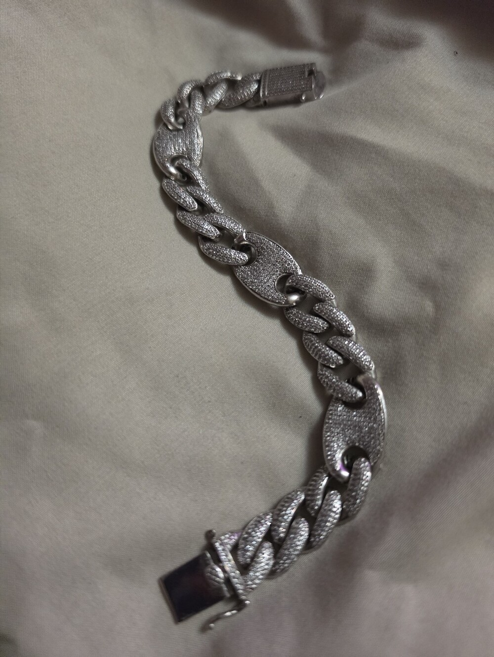 Rhodium Plated 925 Sterling Silver Encrusted Figaro Mariner Bracelet 14.5mm 9"